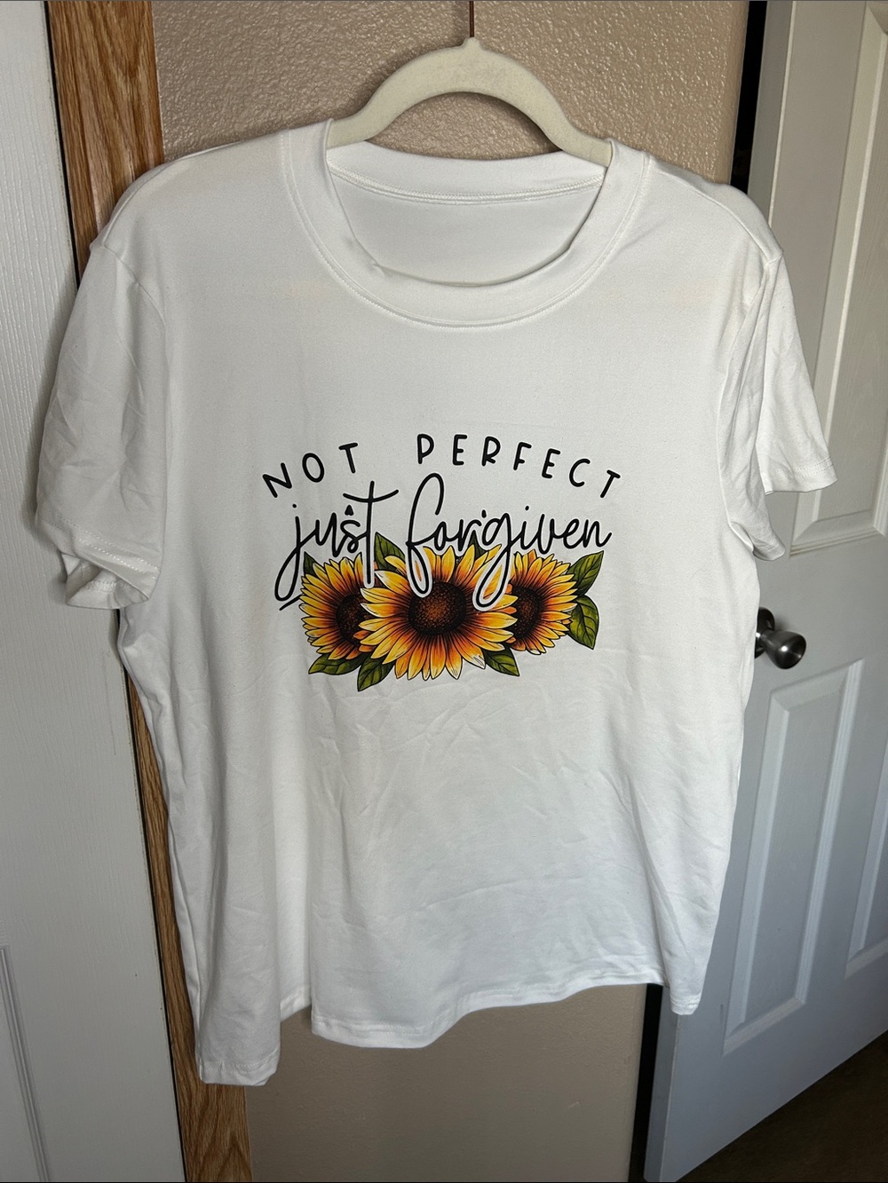 CASUAL Not Perfect Just Forgiven White Sunflower Graphic Tee - Picture 3 of 4